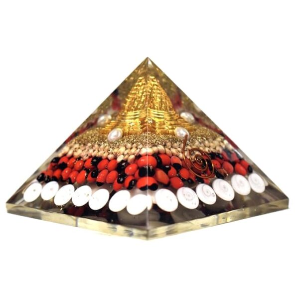 Orgone Pyramid with Clear Quartz, Rudraksha, Laxmi Yantra, Gomati Chakra for Wealth, Prosperity, Meditation - Image 2